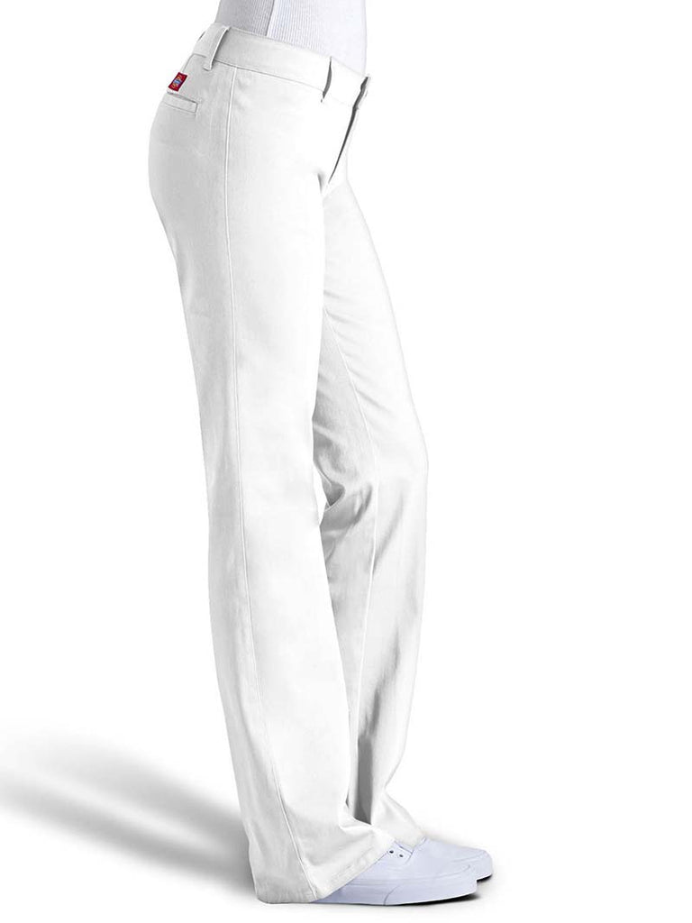 Dickies N882-WHT Juniors 2  Bootcut Pant N882-WHT White front view. If you need any assistance with this item or the purchase of this item please call us at five six one seven four eight eight eight zero one Monday through Saturday 10:00a.m EST to 8:00 p.m EST