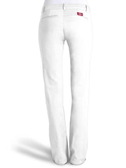Dickies N882-WHT Juniors 2  Bootcut Pant N882-WHT White back view. If you need any assistance with this item or the purchase of this item please call us at five six one seven four eight eight eight zero one Monday through Saturday 10:00a.m EST to 8:00 p.m EST