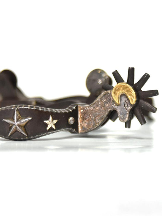 E Garcia Spurs SP2291 Authentic Bighorn Sheep Shank Rusted Boot Spurs back close up. If you need any assistance with this item or the purchase of this item please call us at five six one seven four eight eight eight zero one Monday through Saturday 10:00a.m EST to 8:00 p.m EST