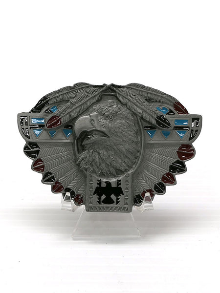 Spec Cast E256 Eagle and Feather Solid Pewter Belt Buckle  front view. If you need any assistance with this item or the purchase of this item please call us at five six one seven four eight eight eight zero one Monday through Saturday 10:00a.m EST to 8:00 p.m EST
