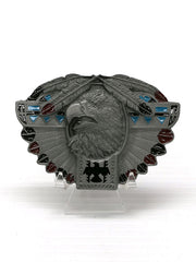 Spec Cast E256 Eagle and Feather Solid Pewter Belt Buckle  front view. If you need any assistance with this item or the purchase of this item please call us at five six one seven four eight eight eight zero one Monday through Saturday 10:00a.m EST to 8:00 p.m EST