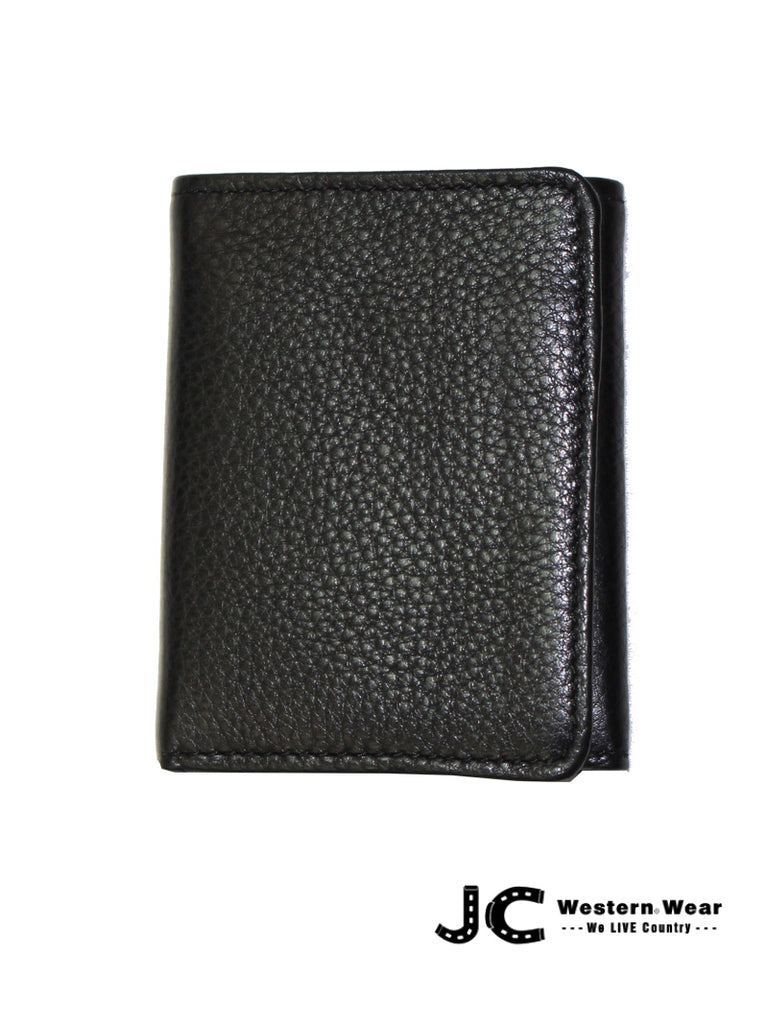 Brighton E70223 Mens Jefferson Tri-fold Wallet Black front view. If you need any assistance with this item or the purchase of this item please call us at five six one seven four eight eight eight zero one Monday through Saturday 10:00a.m EST to 8:00 p.m EST