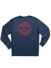 Beach & Barn EMBLEM-LS-NAVY Mens Emblem Long Sleeve Tee Navy back view. If you need any assistance with this item or the purchase of this item please call us at five six one seven four eight eight eight zero one Monday through Saturday 10:00a.m EST to 8:00 p.m EST