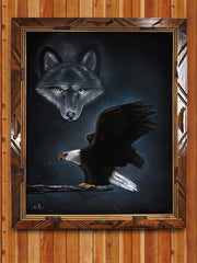Eagle and Wolf Oil Painting on Velvet 19x23