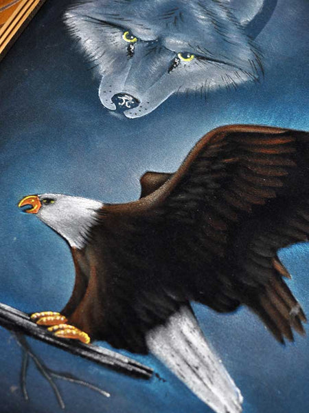Eagle and Wolf Oil Painting on Velvet 19x23
