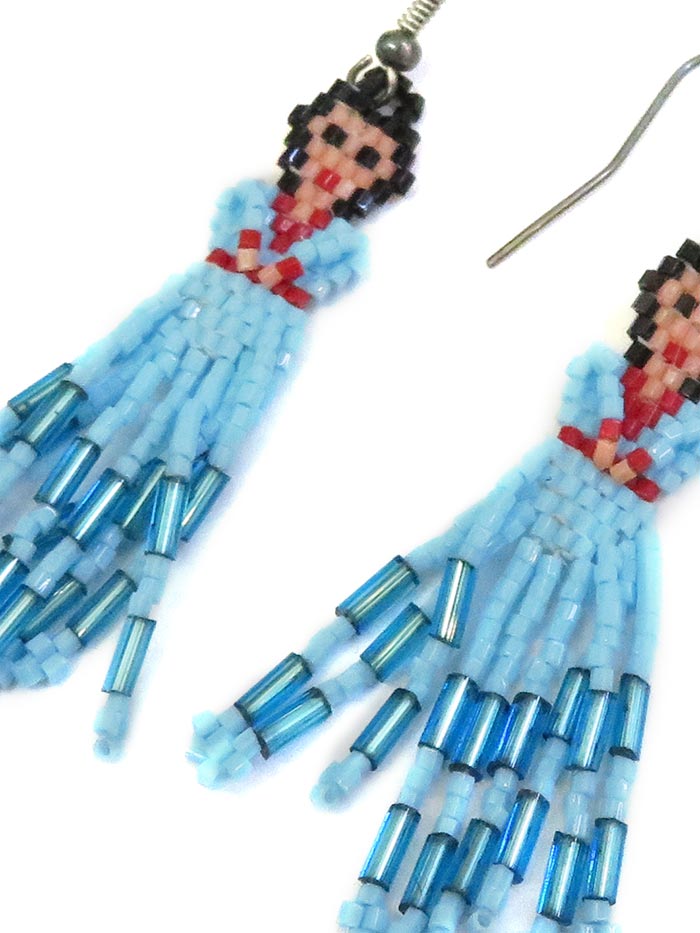 BEADED HANDMADE NATIVE STYLE BLUE RED LONG POST EARRINGS E60/65 BEADED HANDMADE NATIVE STYLE BLUE RED LONG POST EARRINGS E60/65