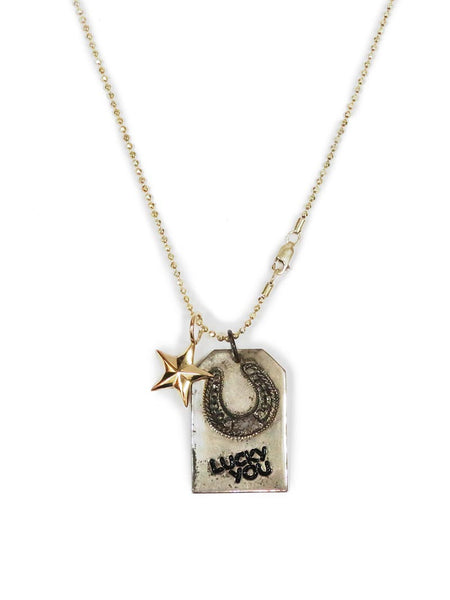 Elk Creek V16-161 Womens Lucky You Western Charm Necklace front view. If you need any assistance with this item or the purchase of this item please call us at five six one seven four eight eight eight zero one Monday through Saturday 10:00a.m EST to 8:00 p.m EST