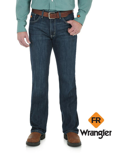 Wrangler FR42MWR Mens Flame Resistant 20X Vintage Boot Jean Rinse Wash Navy front view. If you need any assistance with this item or the purchase of this item please call us at five six one seven four eight eight eight zero one Monday through Saturday 10:00a.m EST to 8:00 p.m EST