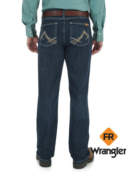Wrangler FR42MWR Mens Flame Resistant 20X Vintage Boot Jean Rinse Wash Navy back view. If you need any assistance with this item or the purchase of this item please call us at five six one seven four eight eight eight zero one Monday through Saturday 10:00a.m EST to 8:00 p.m EST