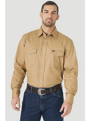 Wrangler MACW21T Mens Premium Performance Comfort Long Sleeve Work Shirt Tan front view. If you need any assistance with this item or the purchase of this item please call us at five six one seven four eight eight eight zero one Monday through Saturday 10:00a.m EST to 8:00 p.m EST