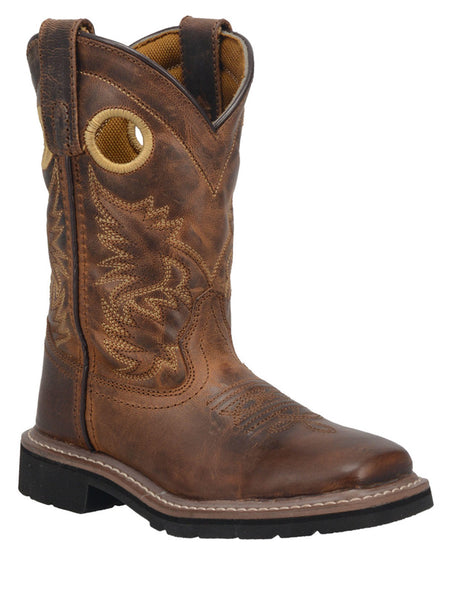 Dan Post DPC2932 Kids Western Leather Square Toe Armarillo Boot Brown front and side view. If you need any assistance with this item or the purchase of this item please call us at five six one seven four eight eight eight zero one Monday through Saturday 10:00a.m EST to 8:00 p.m EST