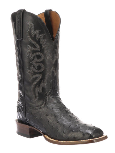 Lucchese CL1023.W8S Mens Western Harmon Full Quill Ostrich Leather Boots Black side / front view. If you need any assistance with this item or the purchase of this item please call us at five six one seven four eight eight eight zero one Monday through Saturday 10:00a.m EST to 8:00 p.m EST