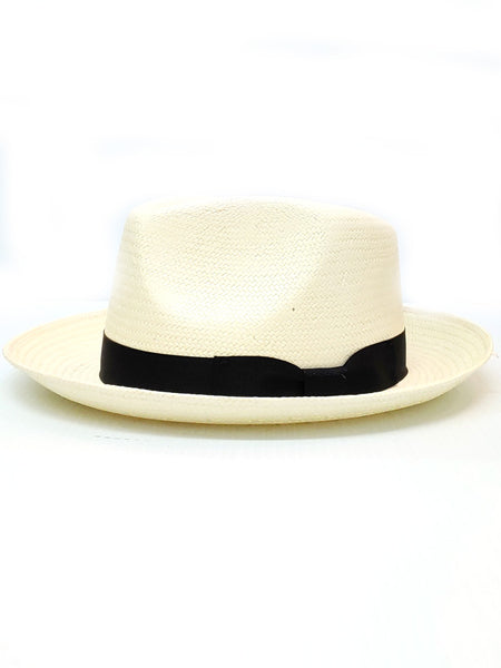 Stetson TSREWD-292481 Genuine Panama Straw Fedora Hat Reward Natural side view. If you need any assistance with this item or the purchase of this item please call us at five six one seven four eight eight eight zero one Monday through Saturday 10:00a.m EST to 8:00 p.m EST