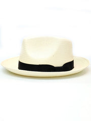 Stetson TSREWD-292481 Genuine Panama Straw Fedora Hat Reward Natural side view. If you need any assistance with this item or the purchase of this item please call us at five six one seven four eight eight eight zero one Monday through Saturday 10:00a.m EST to 8:00 p.m EST