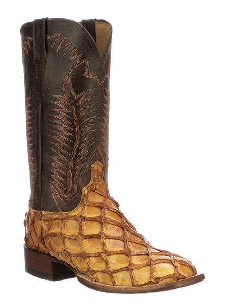 Lucchese CL1012.W8S Mens Western Brooks Goat Pirarucu Boot Cognac Chocolate side / front view. If you need any assistance with this item or the purchase of this item please call us at five six one seven four eight eight eight zero one Monday through Saturday 10:00a.m EST to 8:00 p.m EST