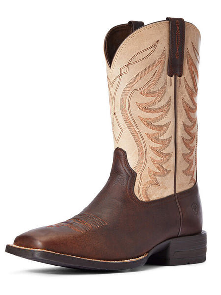 Ariat 10034045 Mens Amos Wide Square Toe Western Boot Barley Brown front and side view. If you need any assistance with this item or the purchase of this item please call us at five six one seven four eight eight eight zero one Monday through Saturday 10:00a.m EST to 8:00 p.m EST