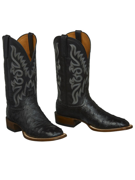 Lucchese CL1023.W8S Mens Western Harmon Full Quill Ostrich Leather Boots Black side / front view. If you need any assistance with this item or the purchase of this item please call us at five six one seven four eight eight eight zero one Monday through Saturday 10:00a.m EST to 8:00 p.m EST