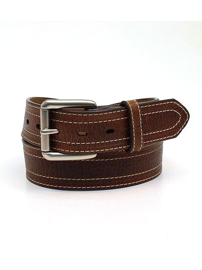 Ariat A1038002 Mens Double Stitch Leather Belt Brown front view. If you need any assistance with this item or the purchase of this item please call us at five six one seven four eight eight eight zero one Monday through Saturday 10:00a.m EST to 8:00 p.m EST