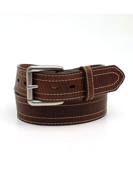 Ariat A1038002 Mens Double Stitch Leather Belt Brown front view. If you need any assistance with this item or the purchase of this item please call us at five six one seven four eight eight eight zero one Monday through Saturday 10:00a.m EST to 8:00 p.m EST