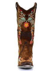 Corral A3597 Womens Western Lamb Floral Embroidery Snip Toe Boot Chocolate front view. If you need any assistance with this item or the purchase of this item please call us at five six one seven four eight eight eight zero one Monday through Saturday 10:00a.m EST to 8:00 p.m EST
