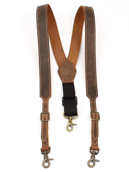 Nocona N8400044 Mens Heavy Contrasting Stitching USA Collection Suspenders Medium Brown front view. If you need any assistance with this item or the purchase of this item please call us at five six one seven four eight eight eight zero one Monday through Saturday 10:00a.m EST to 8:00 p.m EST