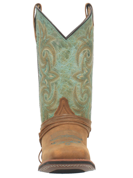 Laredo 5847 Womens Sadie Square Toe Leather Boots Tan Turquoise front view. If you need any assistance with this item or the purchase of this item please call us at five six one seven four eight eight eight zero one Monday through Saturday 10:00a.m EST to 8:00 p.m EST