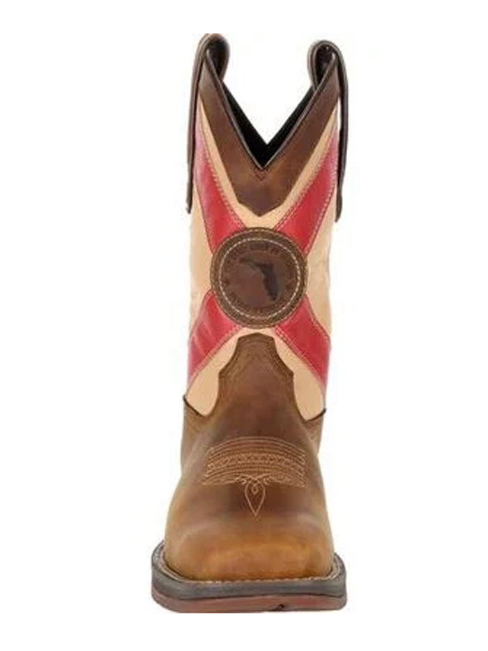 Durango DDB0233 Mens Florida State Flag Western Boot Saddle Brown side view. If you need any assistance with this item or the purchase of this item please call us at five six one seven four eight eight eight zero one Monday through Saturday 10:00a.m EST to 8:00 p.m EST