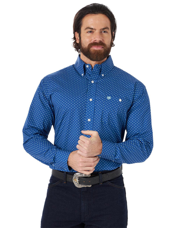 Wrangler MG2013B Mens Classics Long Sleeve Shirt Blue Aqua FRONT
