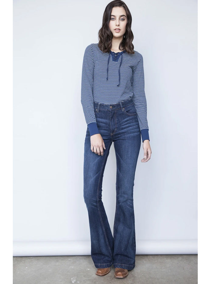 Kimes Ranch 1051414R Womens Jennifer Ring Spun Denim Jeans Blue front view. If you need any assistance with this item or the purchase of this item please call us at five six one seven four eight eight eight zero one Monday through Saturday 10:00a.m EST to 8:00 p.m EST