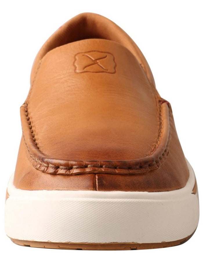 Twisted X MCA0048 Mens Rice Husk Outsole Slip On Casual Shoes Tan front and side view. If you need any assistance with this item or the purchase of this item please call us at five six one seven four eight eight eight zero one Monday through Saturday 10:00a.m EST to 8:00 p.m EST