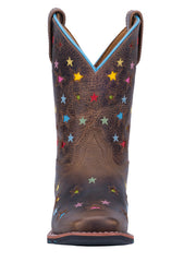 Dan Post DPC2952 Kids Western Leather Square Scarlett Boot Brown front view. If you need any assistance with this item or the purchase of this item please call us at five six one seven four eight eight eight zero one Monday through Saturday 10:00a.m EST to 8:00 p.m EST