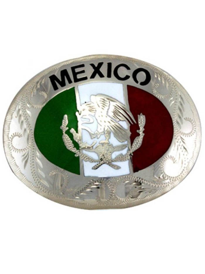 Colorado Silver Star FM01-MEX Oval Mexican Seal Belt Buckle Silver front view. If you need any assistance with this item or the purchase of this item please call us at five six one seven four eight eight eight zero one Monday through Saturday 10:00a.m EST to 8:00 p.m EST