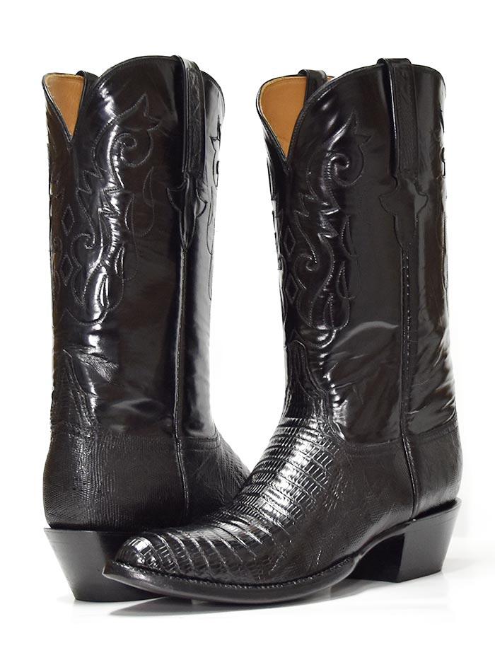 Lucchese Mens Classics Lizard Handmade Cowboy Boots Black