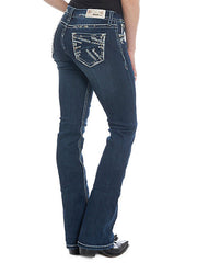 Grace In LA JB-51372 Womens Stitched Embellished Bootcut Jeans Dark Wash side view. If you need any assistance with this item or the purchase of this item please call us at five six one seven four eight eight eight zero one Monday through Saturday 10:00a.m EST to 8:00 p.m EST
