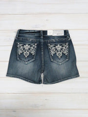 Grace in LA Aztec Motif Embroidery Crystals Denim Short EH71101 back