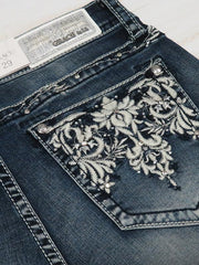 Grace in LA Aztec Motif Embroidery Crystals Denim Short EH71101 back pocket