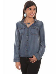 Scully HC473 Womens Button-Up Long Sleeve Blouse Denim front view. If you need any assistance with this item or the purchase of this item please call us at five six one seven four eight eight eight zero one Monday through Saturday 10:00a.m EST to 8:00 p.m EST