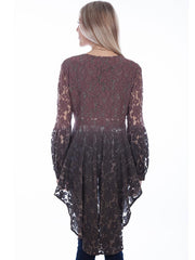 Scully HC613-COC Womens  Floral Lace Hi-Lo Surplice Top Cocoa back view. If you need any assistance with this item or the purchase of this item please call us at five six one seven four eight eight eight zero one Monday through Saturday 10:00a.m EST to 8:00 p.m EST