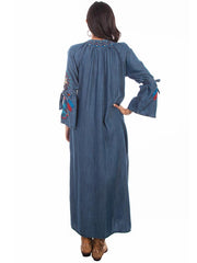 Scully HC633-DEN Womens Dream Catcher Embroidery Bold Maxi Duster Denim back view. If you need any assistance with this item or the purchase of this item please call us at five six one seven four eight eight eight zero one Monday through Saturday 10:00a.m EST to 8:00 p.m EST