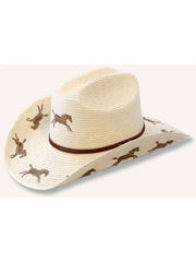 SunBody HGKC-RH2 Kids Cattleman Running Horses Straw Hat Natural front view. If you need any assistance with this item or the purchase of this item please call us at five six one seven four eight eight eight zero one Monday through Saturday 10:00a.m EST to 8:00 p.m EST