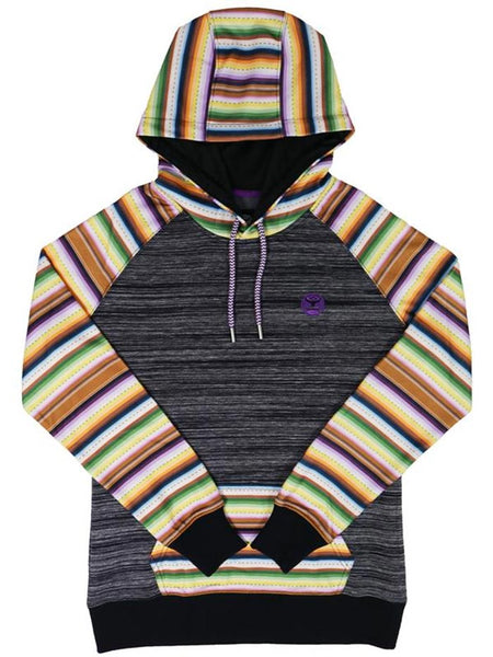 Hooey HH1167BKSP Ladies Catalina Black Space Dye Hoody w/ Multicolor Serape front view. If you need any assistance with this item or the purchase of this item please call us at five six one seven four eight eight eight zero one Monday through Saturday 10:00a.m EST to 8:00 p.m EST