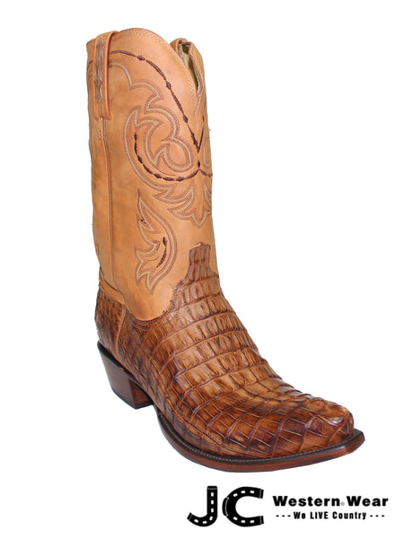 Lucchese HL1004.54 Mens Heritage Hornback Tail Caiman Boots Tan Burnished side / front view. If you need any assistance with this item or the purchase of this item please call us at five six one seven four eight eight eight zero one Monday through Saturday 10:00a.m EST to 8:00 p.m EST