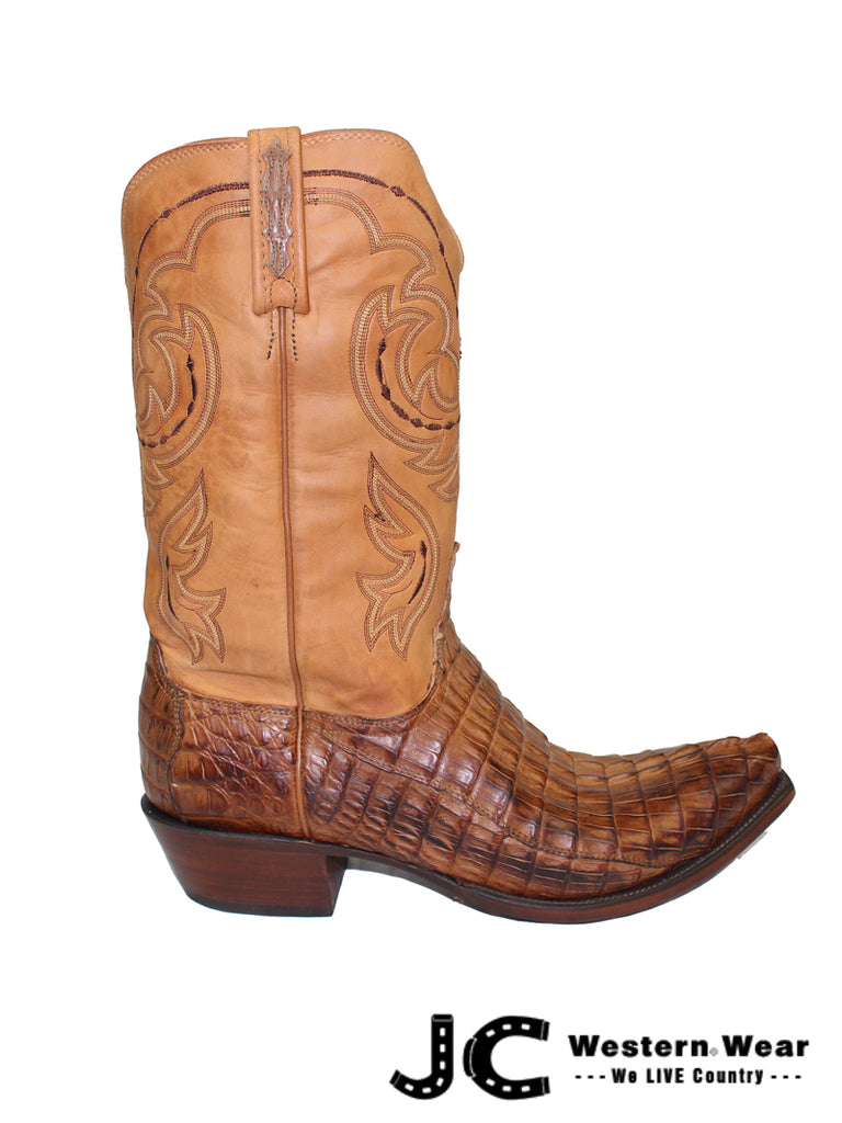 Lucchese HL1004.54 Mens Heritage Hornback Tail Caiman Boots Tan Burnished front and side view. If you need any assistance with this item or the purchase of this item please call us at five six one seven four eight eight eight zero one Monday through Saturday 10:00a.m EST to 8:00 p.m EST