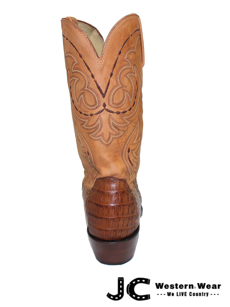 Lucchese HL1004.54 Mens Heritage Hornback Tail Caiman Boots Tan Burnished front and side view. If you need any assistance with this item or the purchase of this item please call us at five six one seven four eight eight eight zero one Monday through Saturday 10:00a.m EST to 8:00 p.m EST