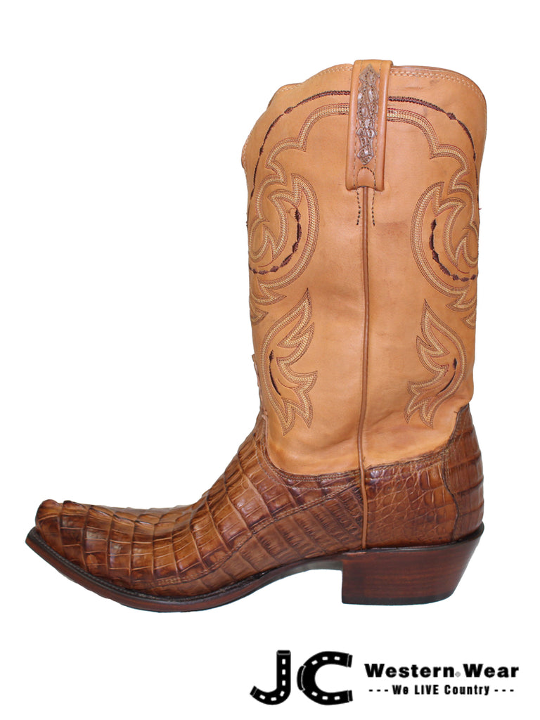 Lucchese HL1004.54 Mens Heritage Hornback Tail Caiman Boots Tan Burnished front and side view. If you need any assistance with this item or the purchase of this item please call us at five six one seven four eight eight eight zero one Monday through Saturday 10:00a.m EST to 8:00 p.m EST