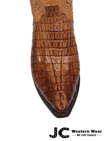 Lucchese HL1004.54 Mens Heritage Hornback Tail Caiman Boots Tan Burnished toe view. If you need any assistance with this item or the purchase of this item please call us at five six one seven four eight eight eight zero one Monday through Saturday 10:00a.m EST to 8:00 p.m EST
