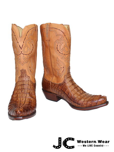 Lucchese HL1004.54 Mens Heritage Hornback Tail Caiman Boots Tan Burnished front and side view. If you need any assistance with this item or the purchase of this item please call us at five six one seven four eight eight eight zero one Monday through Saturday 10:00a.m EST to 8:00 p.m EST