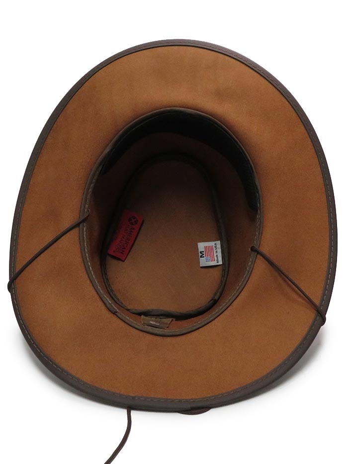 American Hat Makers CRUSHER-BRN Leather Outback Hat Bomber Brown front and side view. If you need any assistance with this item or the purchase of this item please call us at five six one seven four eight eight eight zero one Monday through Saturday 10:00a.m EST to 8:00 p.m EST