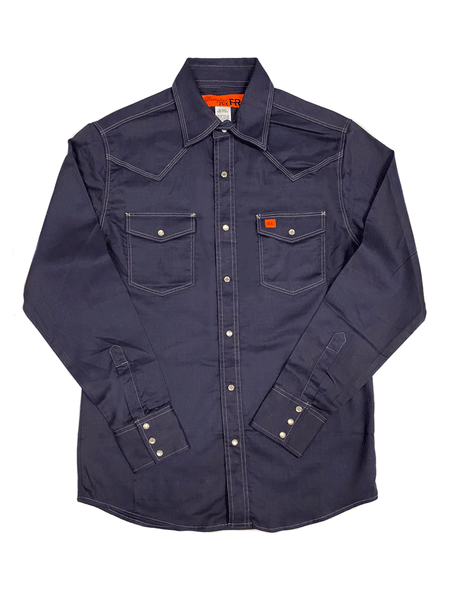 Wrangler 112319172 Mens Flame Resistant 20X Snap Western Work Shirt Ombre Blue front view. If you need any assistance with this item or the purchase of this item please call us at five six one seven four eight eight eight zero one Monday through Saturday 10:00a.m EST to 8:00 p.m EST