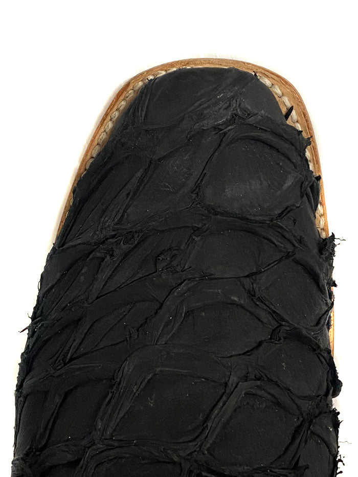 Corral A4339 Mens Pirarucu Fish Embroidery Boot Black side and front view. If you need any assistance with this item or the purchase of this item please call us at five six one seven four eight eight eight zero one Monday through Saturday 10:00a.m EST to 8:00 p.m EST